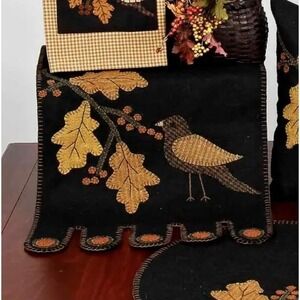 Home Collection by Raghu Good Harvest Black & Mustard Table Runner 18" x 18" NEW
